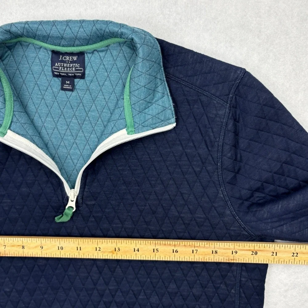 JCrew Mens Quilted Quarter Zip Pullover Sweater Navy Blue Teal Size Medium BL209